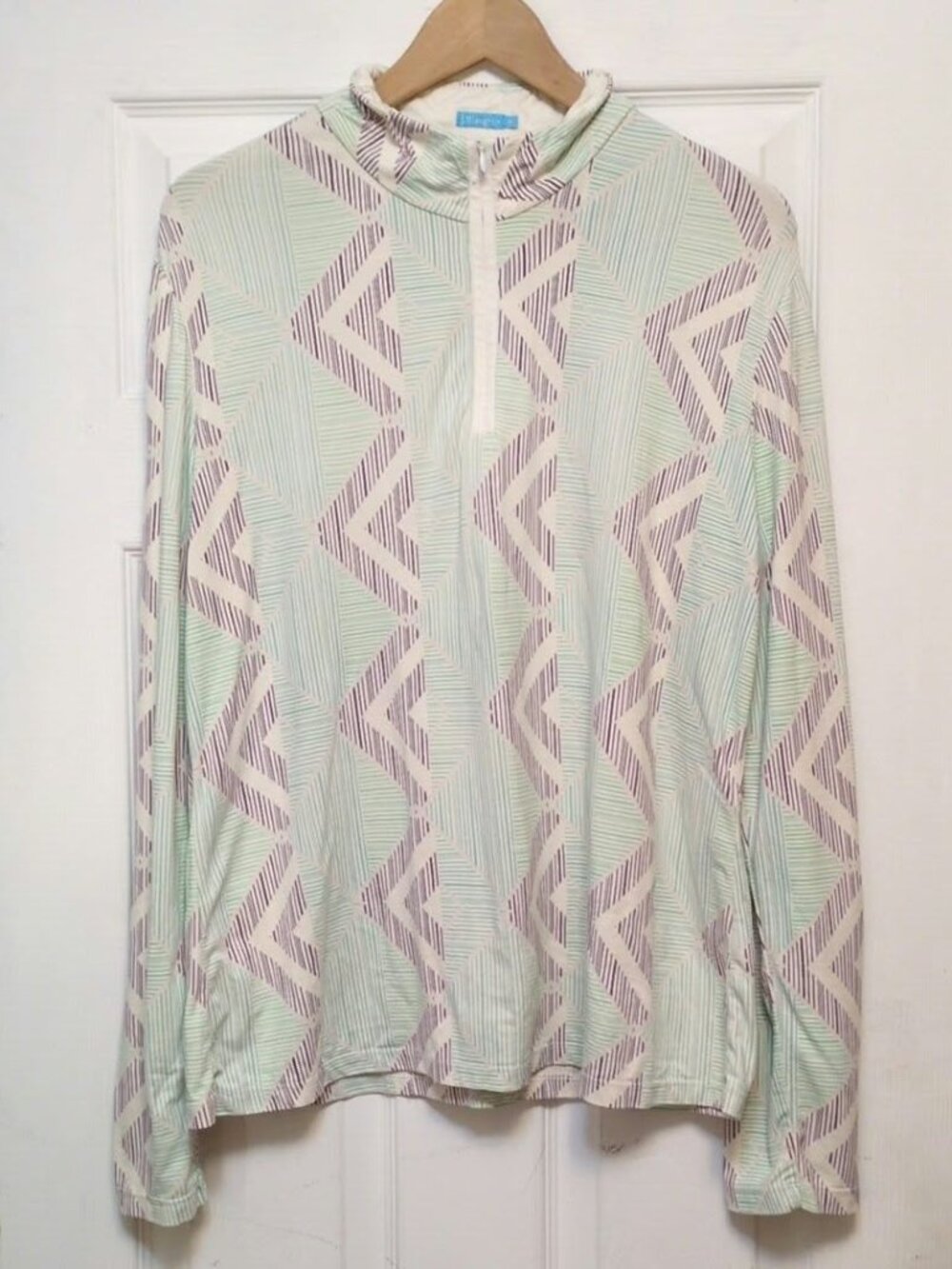 J.McLaughlin Quarter Zip Pullover Geometric Pattern Catalina Cloth Top Sz XL